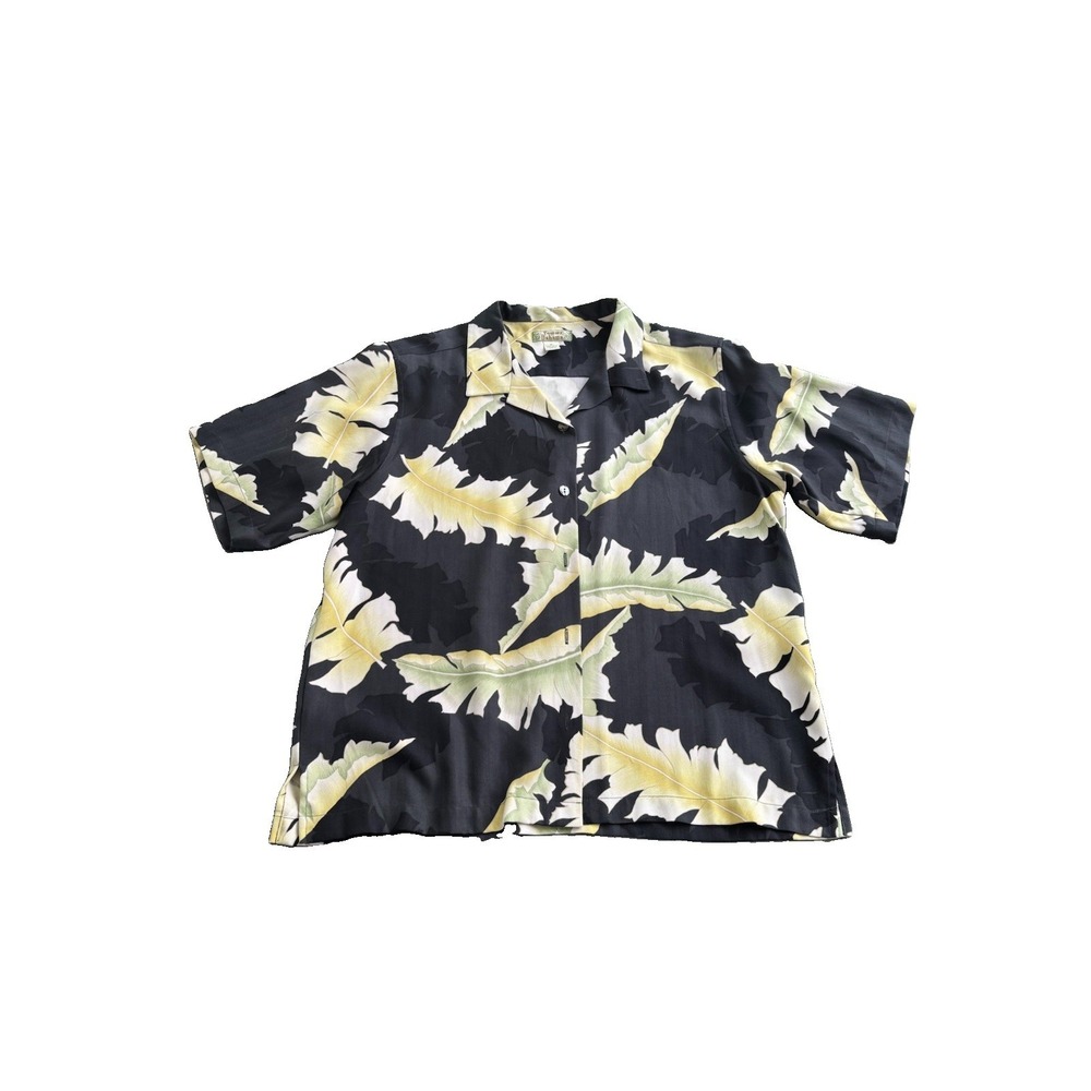 Tommy Bahama Men's Black Silk Tropical Leaf Camp Shirt Medium